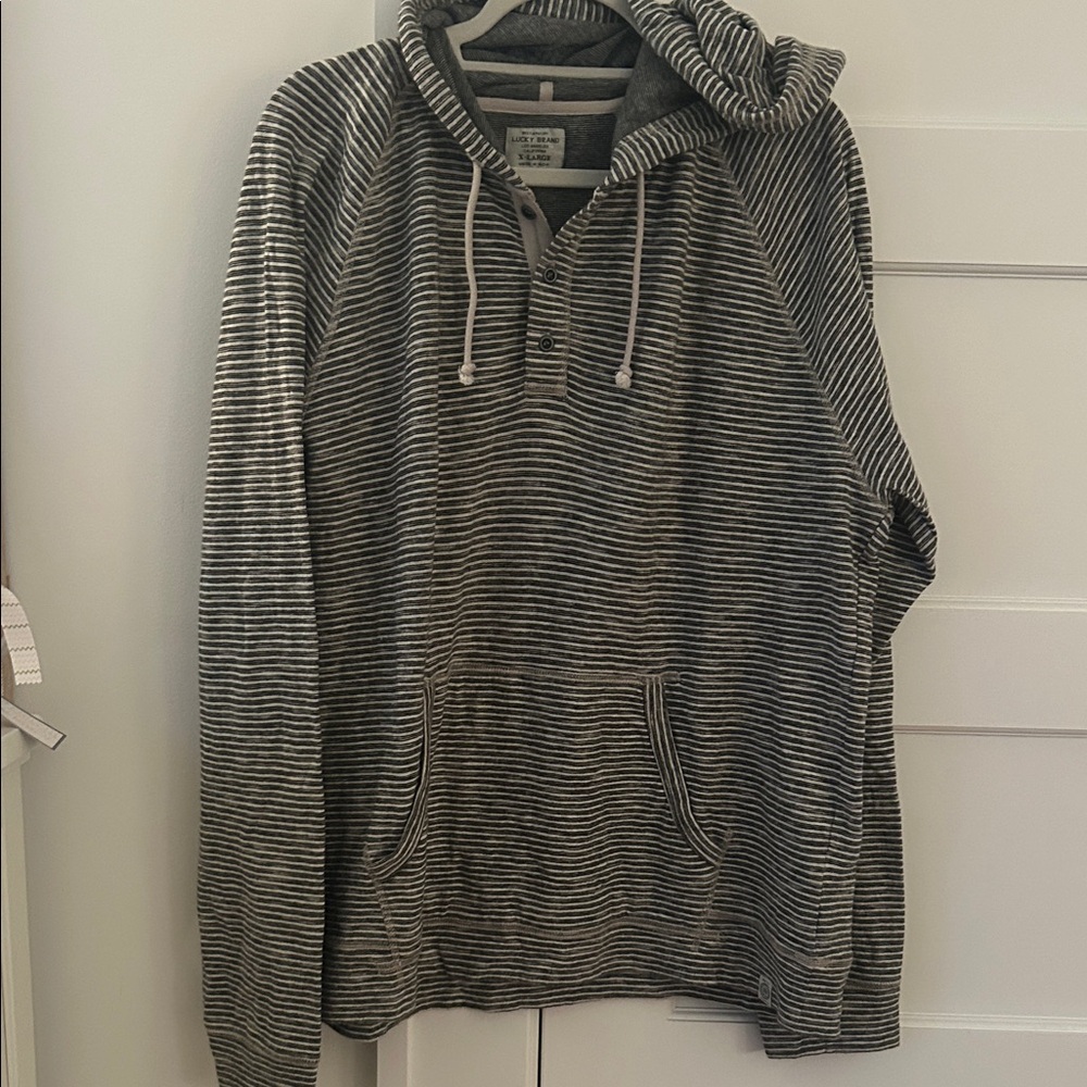 Lucky Brand Black and White fine Striped hooded Pullover in size XL